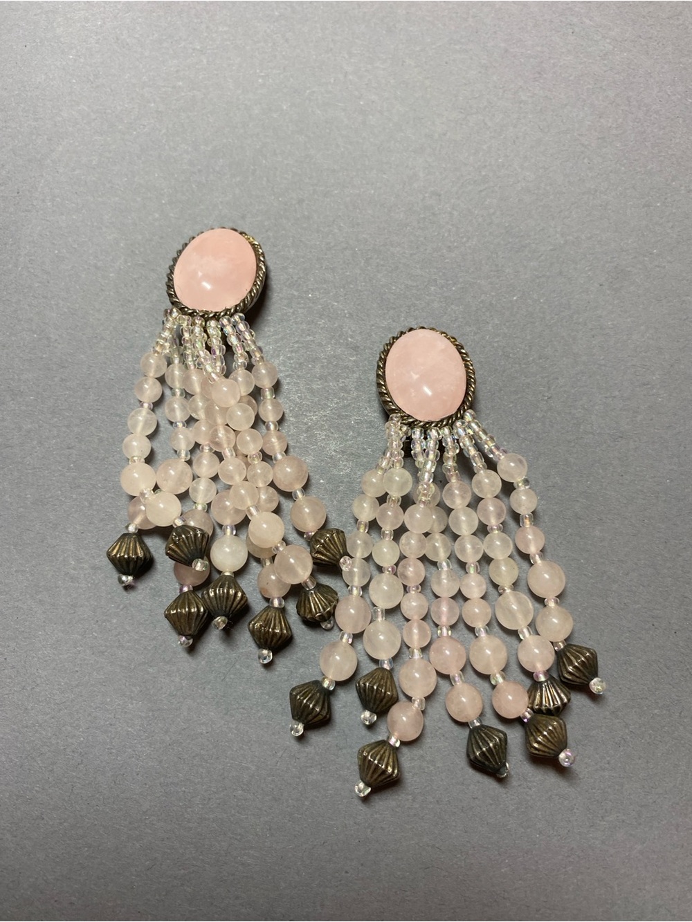 Vintage pink rose quartz clip earrings